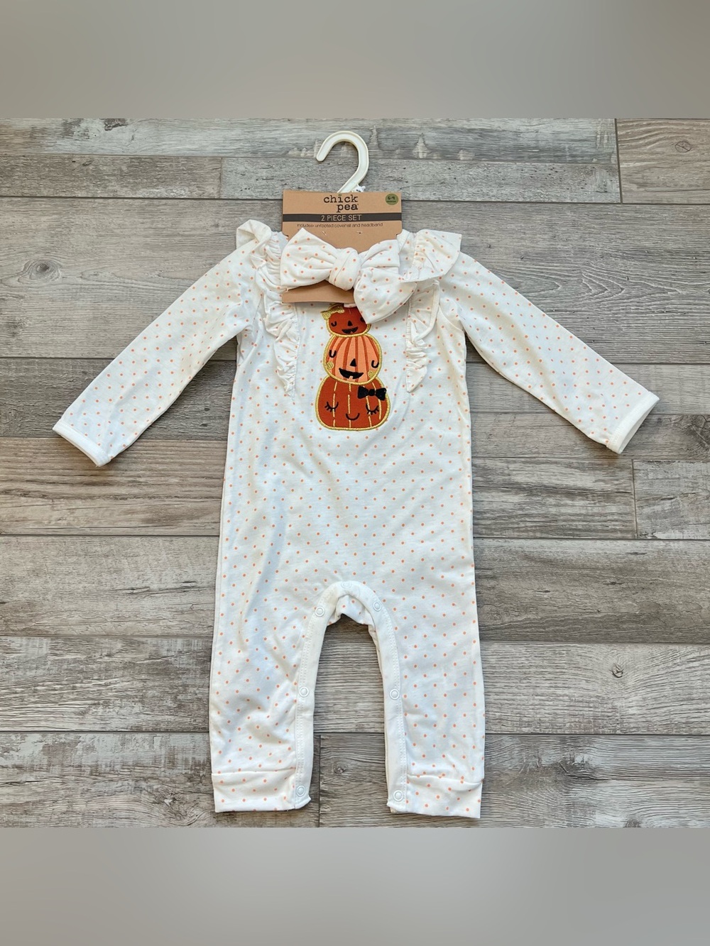 NWT Chick Pea Pumpkin Romper and Headband Size 6/9 Months